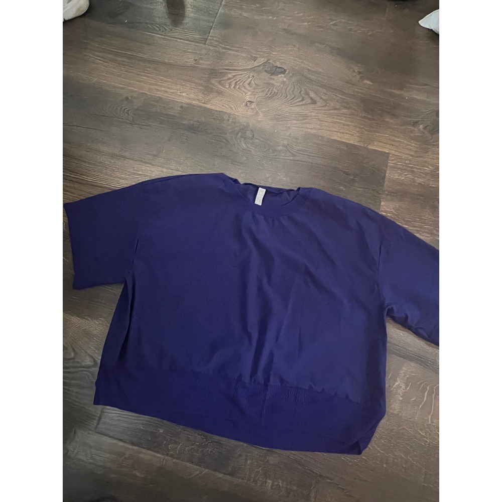 Athleta Womens Purple‎ Ribbed Hem Short Sleeve Boxy Top Size L